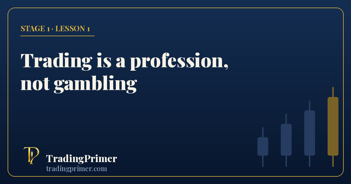 Lesson 1 cover: trading is a profession, not gambling — TradingPrimer